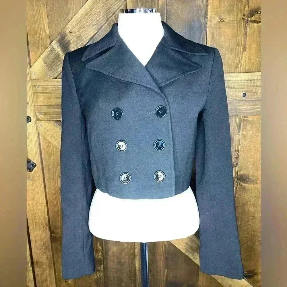 Dolce & Gabbana Virgin Wool Cropped Double Breasted Black Jacket Size IT 42 US 6